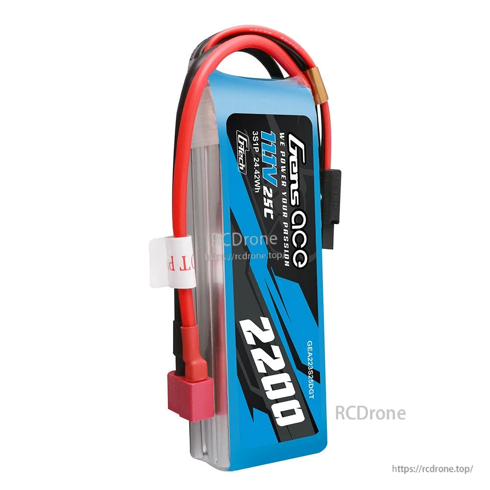 Gens ace G-Tech 2200mAh 3S 11.1V 25C LiPo battery pack with main power lead and balance connector
