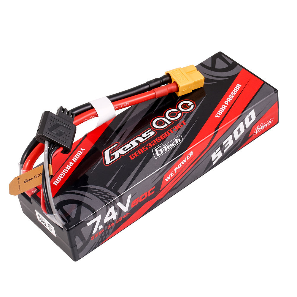 Gens ace G-Tech 5300mAh 2S 7.4V 60C hardcase LiPo battery pack with XT60-style plug and balance lead