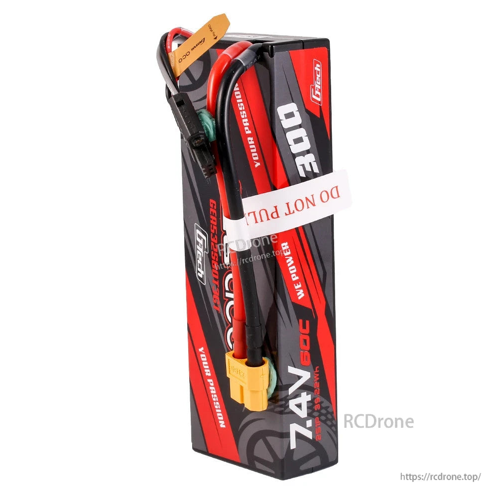 Gens ace G-tech 7.4V hardcase LiPo battery pack with attached leads, XT60 plug, and balance connector