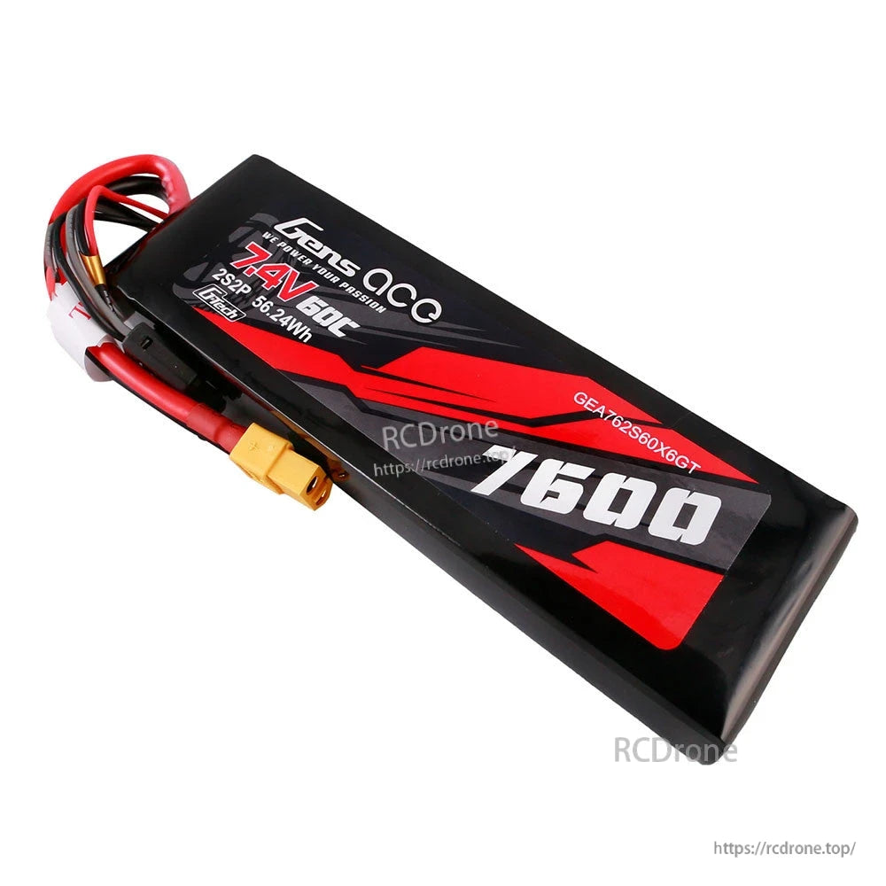 Gens ace G-tech LiPo Battery, Gens ace G-tech 7.4V 7600mAh 2S LiPo battery pack with 50C label and XT60-style connector