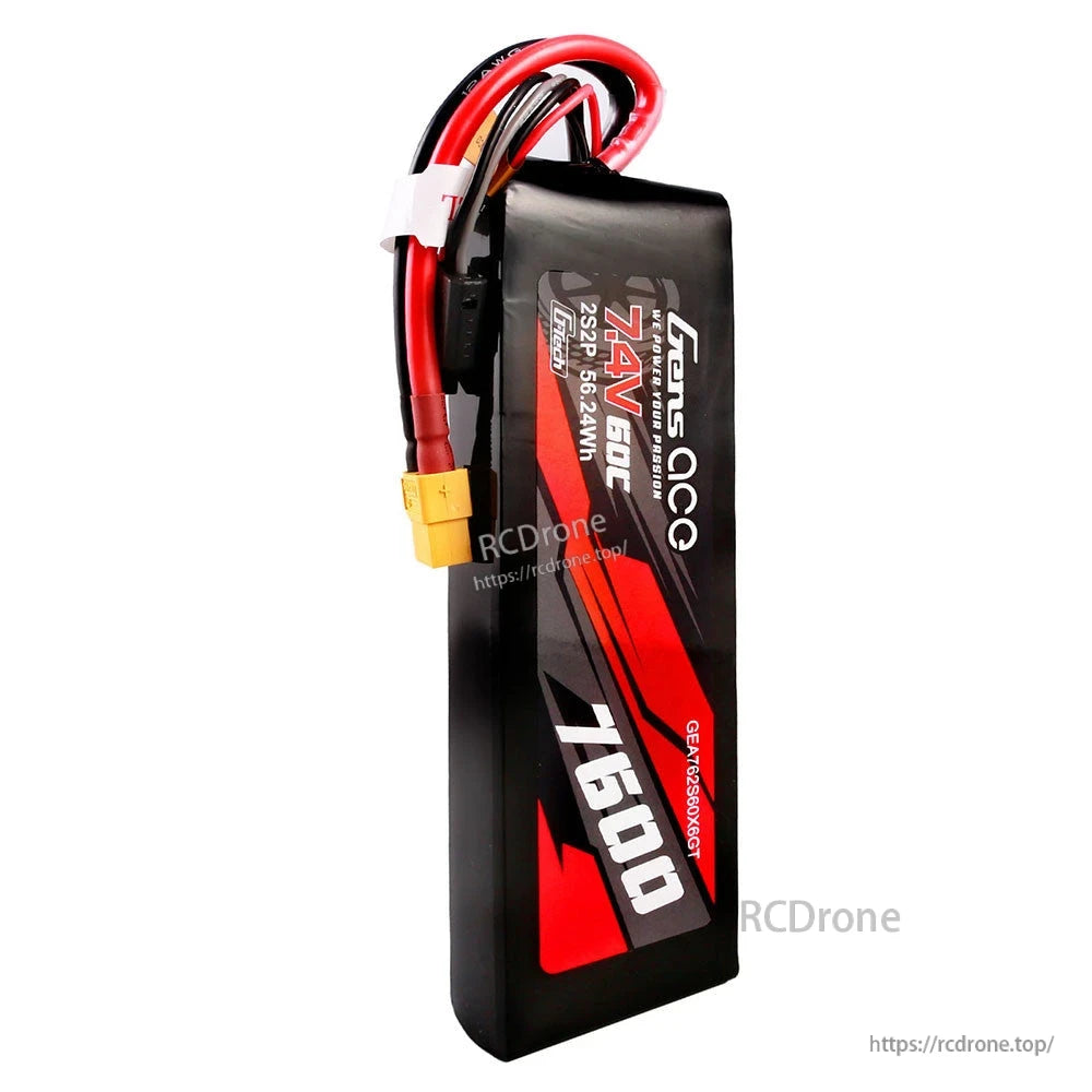 Gens ace G-Tech LiPo battery pack 7.4V 7600mAh 50C (2S2P) with XT60 connector and balance lead