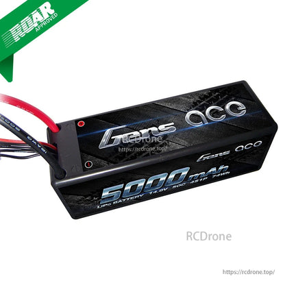 Gens ace hardcase LiPo battery pack labeled 5000mAh 14.8V 50C 4S1P with power and balance leads