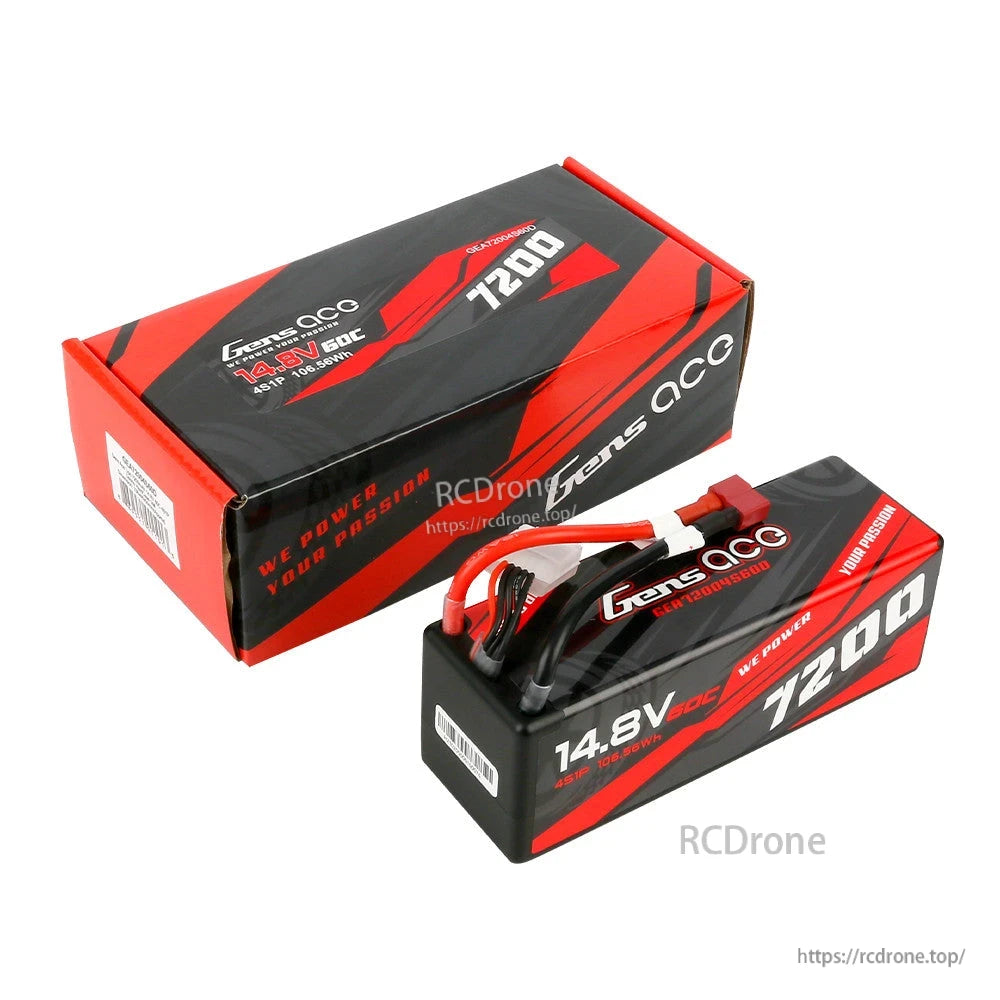 Gens ace hardcase LiPo battery 7200mAh 4S 14.8V 60C with Deans plug and balance lead, in retail box