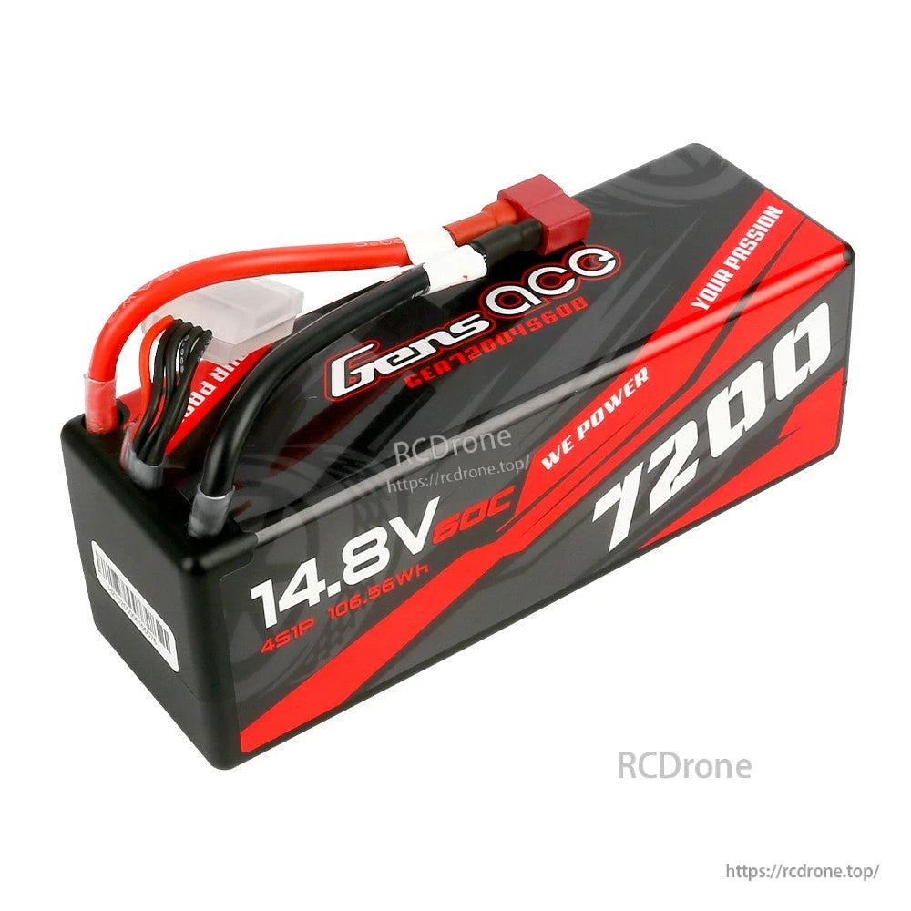 Gens ace HardCase LiPo Battery, Gens ace 7200mAh 4S 14.8V 60C hardcase LiPo battery with Deans connector and JST-XHR balance lead