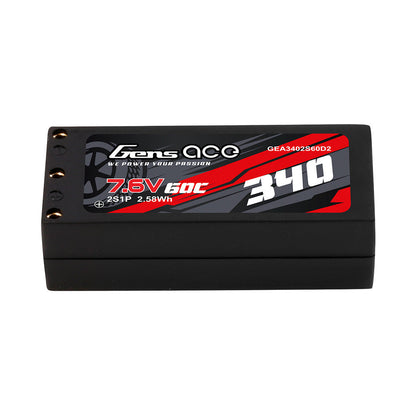 Gens ace LiPo battery pack labeled 7.6V 50C with 340 marking and three connector terminals