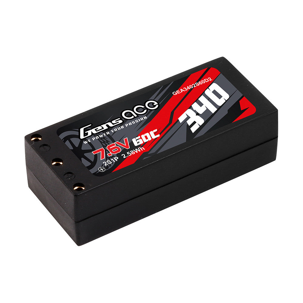 Gens ace LiPo Battery, Gens ace hardcase LiPo battery pack with 7.6V 3400mAh 60C label and bullet connector end