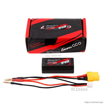 Gens ace LiPo battery 7.6V 3400mAh 60C pack with XT60 lead, balance plug, and retail box