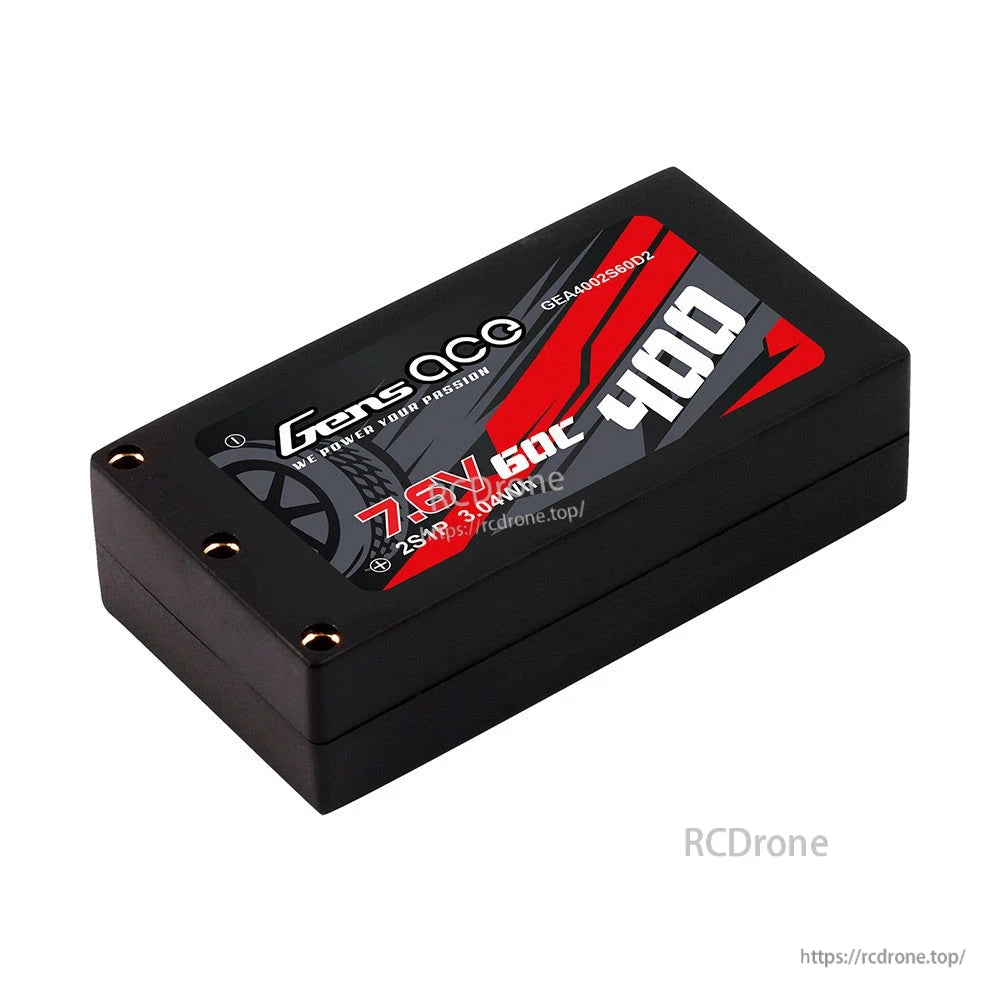 Gens ace LiPo Battery, Gens ace hardcase LiPo battery pack labeled 7.6V 4000mAh 60C with mounting holes for RC setups