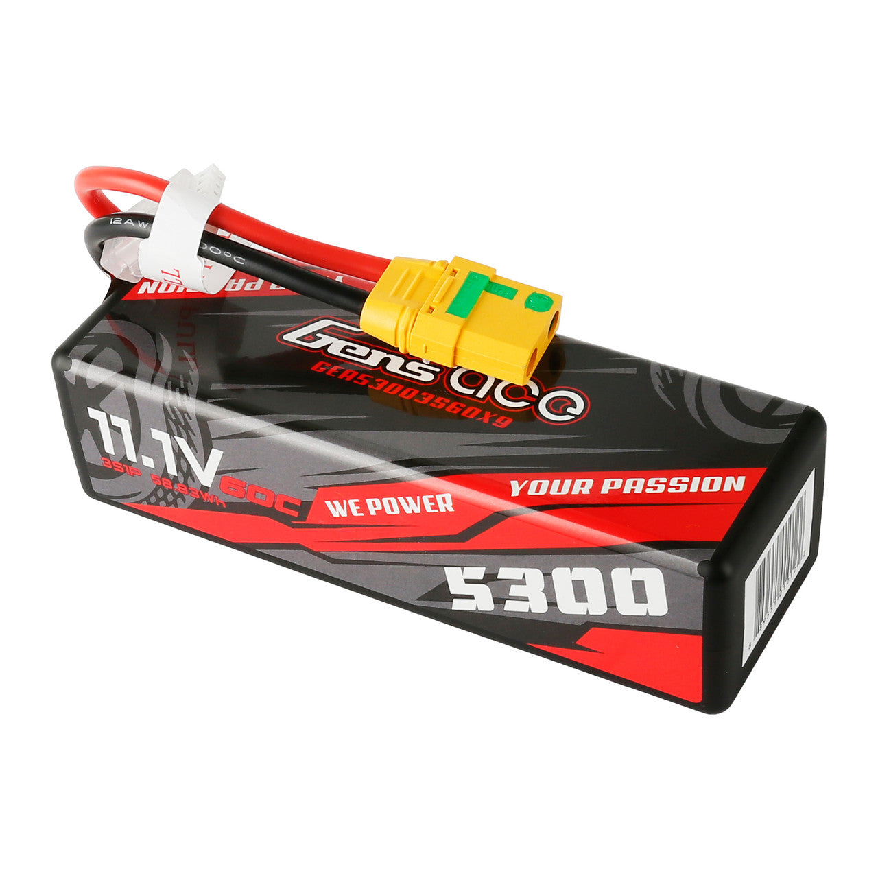 Gens ace LiPo Battery, Gens ace 11.1V 5300mAh 60C LiPo battery pack with XT90 connector and balance lead
