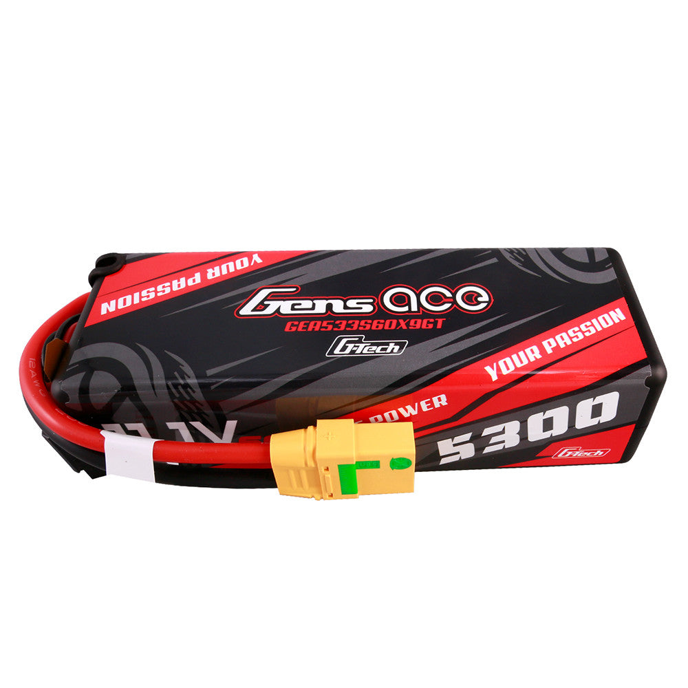 Gens ace LiPo Battery, Gens ace 11.1V 5300mAh LiPo battery pack with thick lead wires and yellow XT-style connector