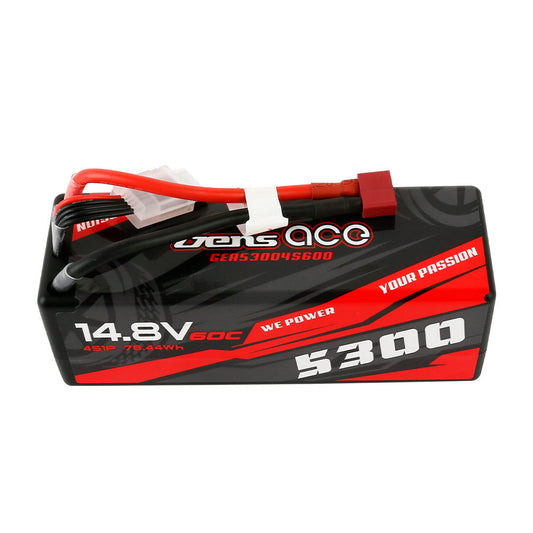 Gens ace LiPo Battery, Gens ace 14.8V 5300mAh 60C 4S LiPo battery pack with balance lead and red main connector