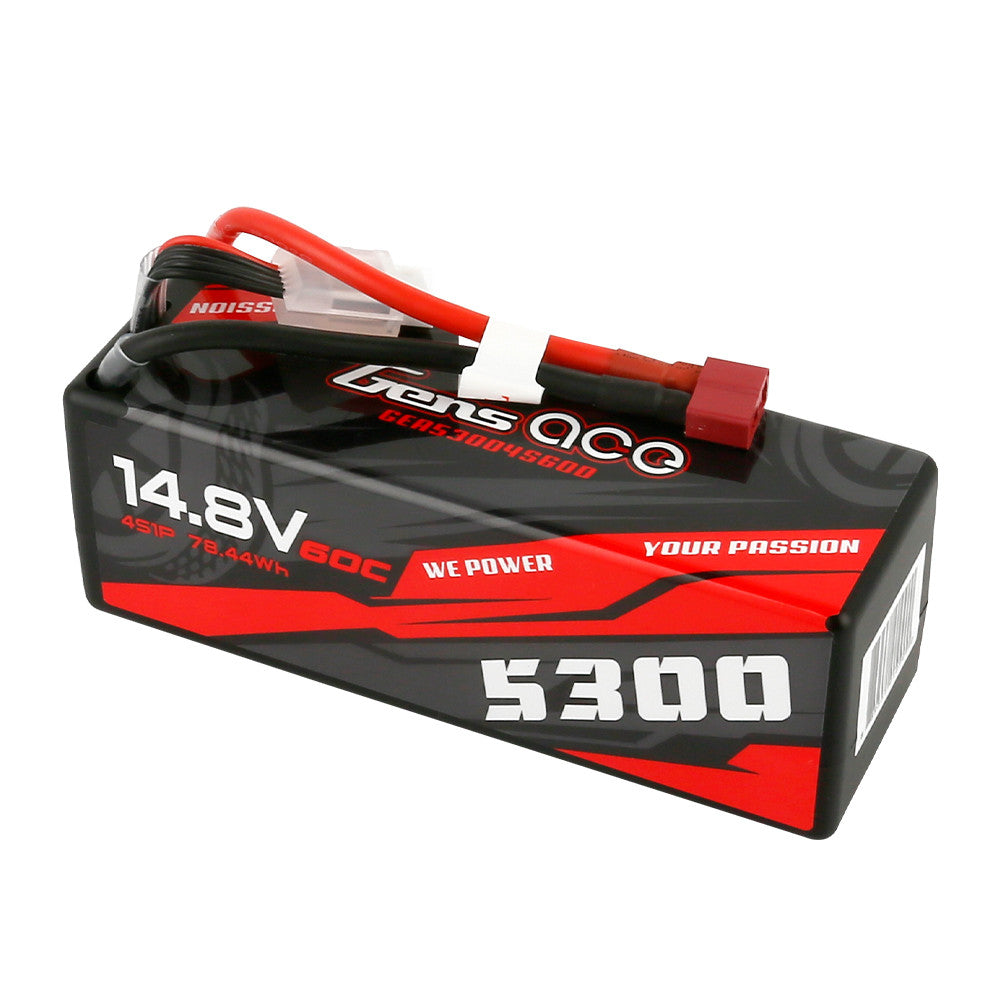 Gens ace LiPo Battery, Gens ace 14.8V 5300mAh 4S LiPo battery pack with 60C rating, Deans-style plug and balance lead