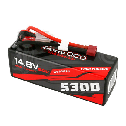 Gens ace LiPo Battery, Gens ace 14.8V 5300mAh 4S LiPo battery pack with 60C rating, Deans-style plug and balance lead