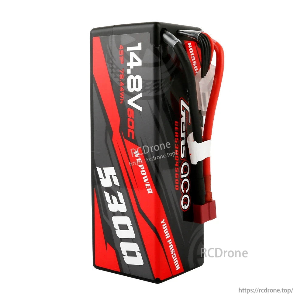 Gens ace LiPo Battery, Gens ace 4S 14.8V 5300mAh 60C LiPo battery pack with balance lead and Deans-style plug