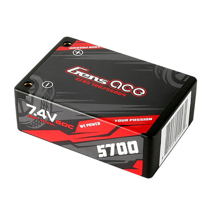 Gens ace LiPo battery hardcase pack labeled 7.4V 60C with 5700mAh capacity in black and red casing