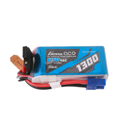 Gens ace LiPo Battery, Gens ace 1300mAh 3S 11.1V 45C LiPo battery pack with blue power plug and balance lead