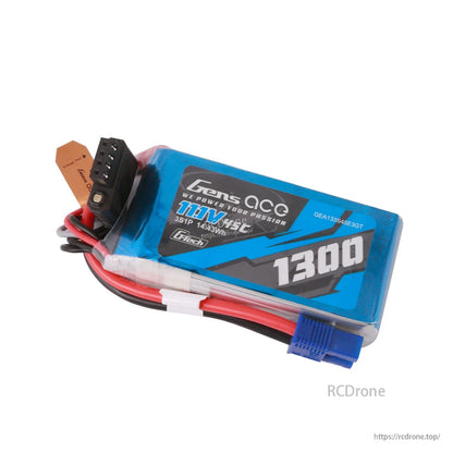 Gens ace LiPo Battery, Gens ace 3S 11.1V 1300mAh LiPo battery pack with main power lead, 3S balance plug, and blue connector