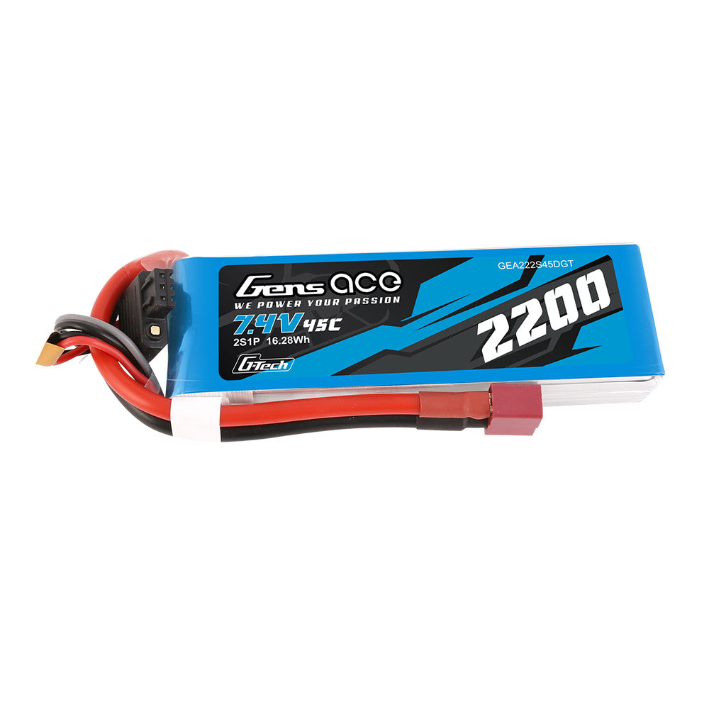 Gens ace LiPo Battery, Gens ace 7.4V 2200mAh 45C 2S LiPo battery pack with balance lead and T-plug style connector