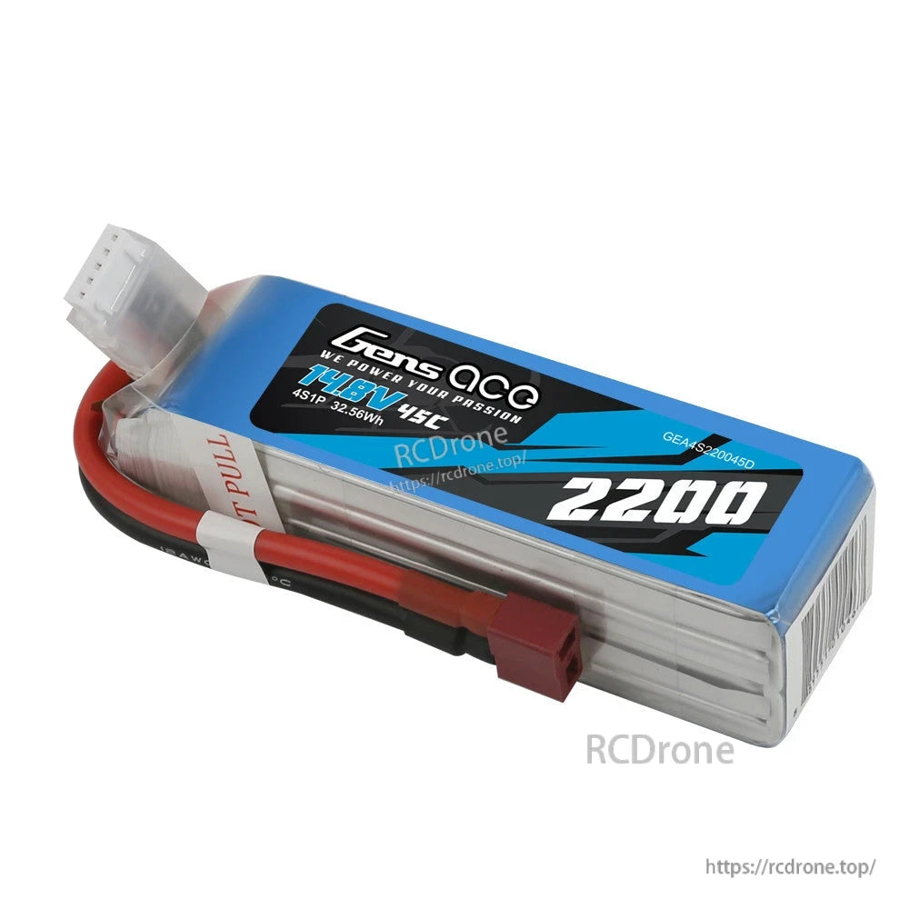 Gens ace LiPo Battery, Gens ace 14.8V 2200mAh 4S LiPo battery pack with 45C label, Deans-style plug and white balance connector