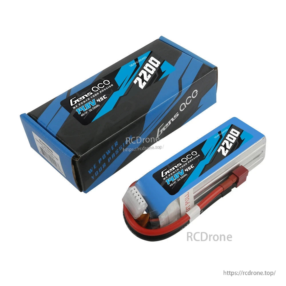 Gens ace LiPo Battery, Gens ace 2200mAh 4S 14.8V LiPo battery with Deans-style T plug and balance lead, with retail box