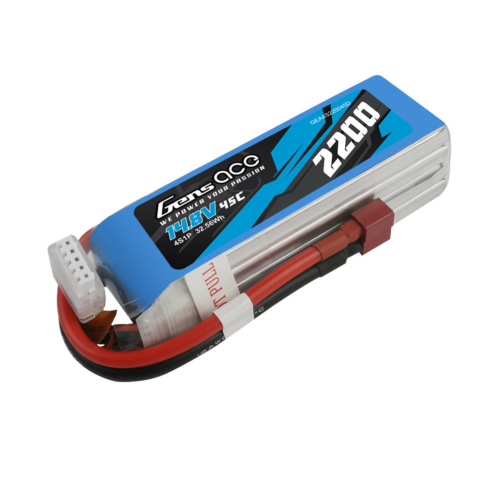 Gens ace LiPo Battery, Gens ace 2200mAh 4S 14.8V LiPo battery pack with T-plug style connector and balance lead