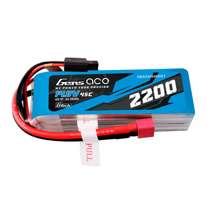 Gens ace LiPo battery pack 14.8V 2200mAh 45C (4S1P) with balance lead and red T-style power connector