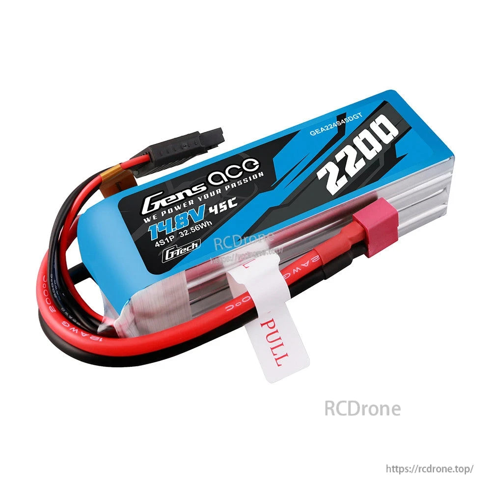 Gens ace LiPo Battery, Gens ace 2200mAh 4S 14.8V 45C LiPo battery pack with main power connector and balance lead