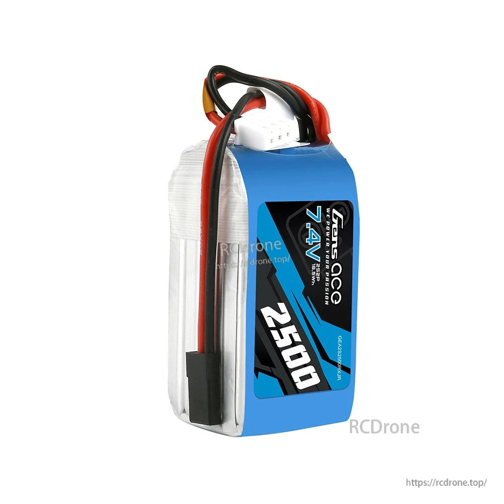 Gens ace LiPo Battery, Gens ace 7.4V 2500mAh LiPo battery pack with balance lead and main power connector