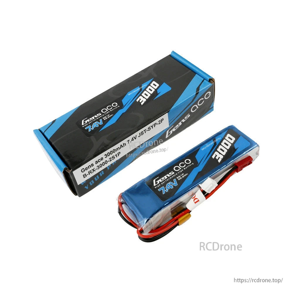 Gens ace LiPo Battery, Gens ace 7.4V 3000mAh LiPo battery pack with wiring leads and retail box