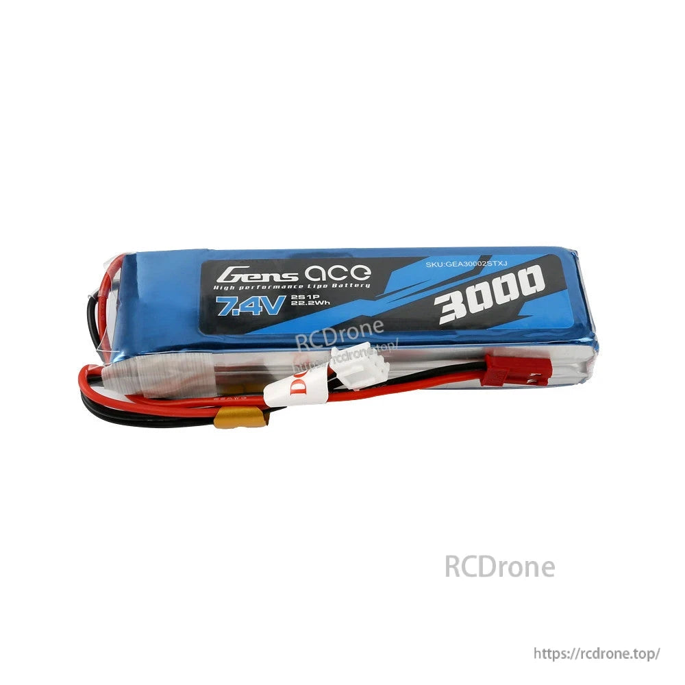 Gens ace LiPo Battery, Gens ace 7.4V 2S 3000mAh LiPo battery pack with power and balance leads