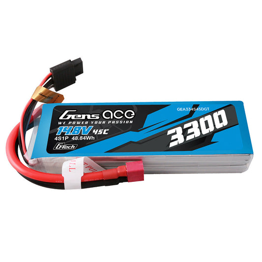 Gens ace LiPo Battery, Gens ace 14.8V 3300mAh 4S 45C LiPo battery pack with main power lead and balance connector