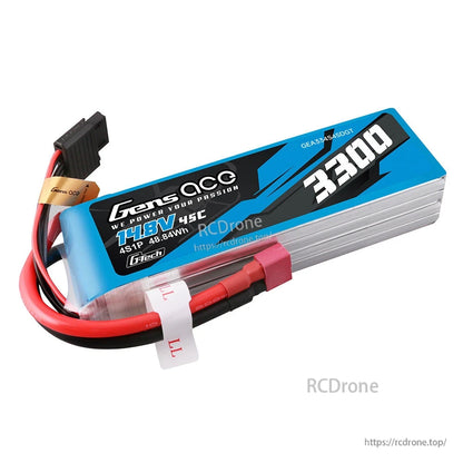 Gens ace LiPo Battery, Gens ace 3300mAh 14.8V 4S LiPo battery pack with main power lead and balance connector