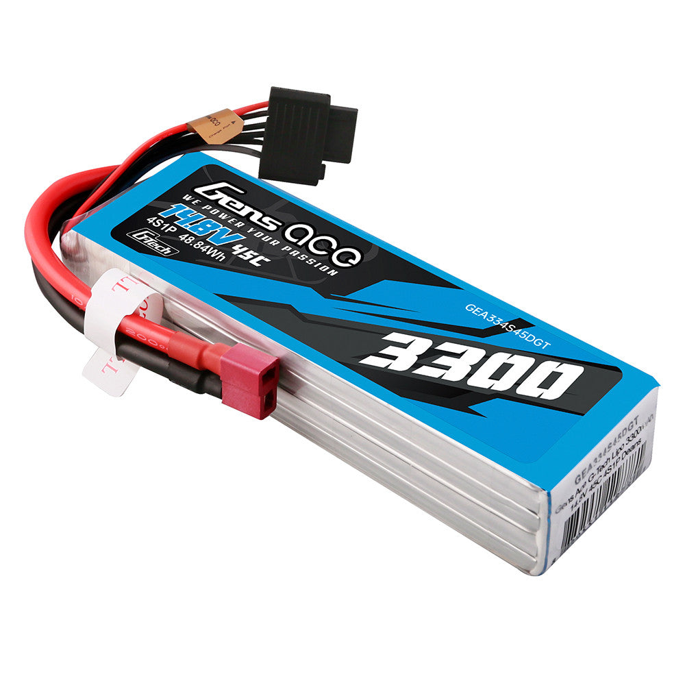 Gens ace LiPo Battery, Gens ace 3300mAh 4S 14.8V 45C LiPo battery pack with Deans-style T plug and balance connector