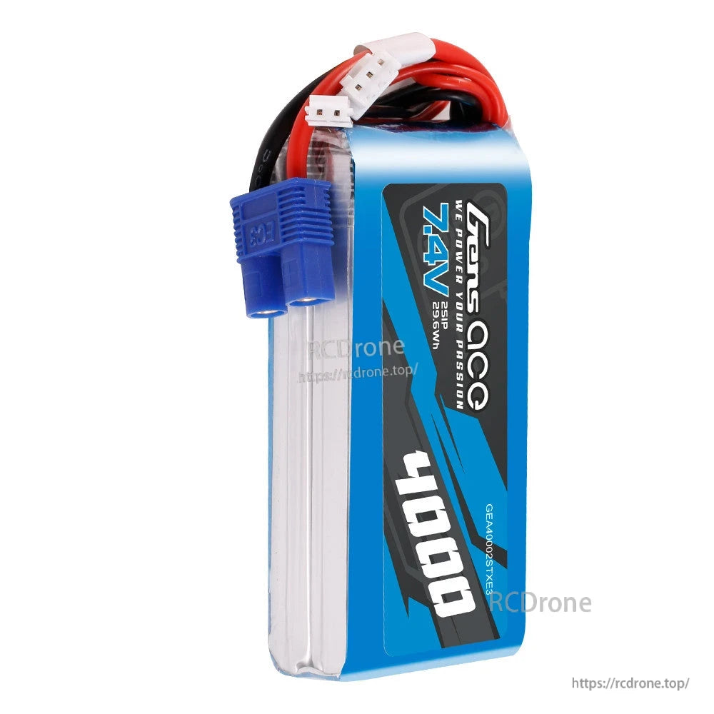 Gens ace LiPo Battery, Gens ace 7.4V 10000mAh LiPo battery pack with blue EC5-style plug and balance lead
