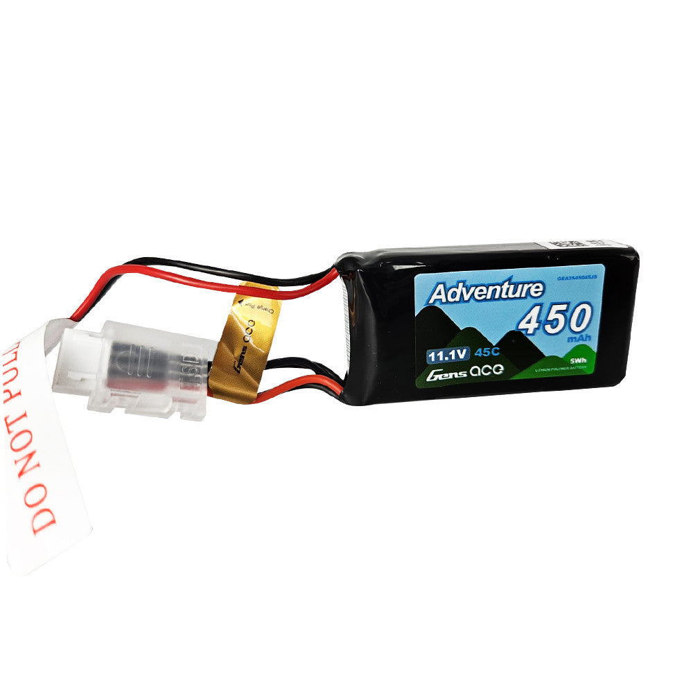 Gens ace LiPo Battery, Gens ace Adventure 450mAh 11.1V 45C LiPo battery pack with attached red/black leads and white plug