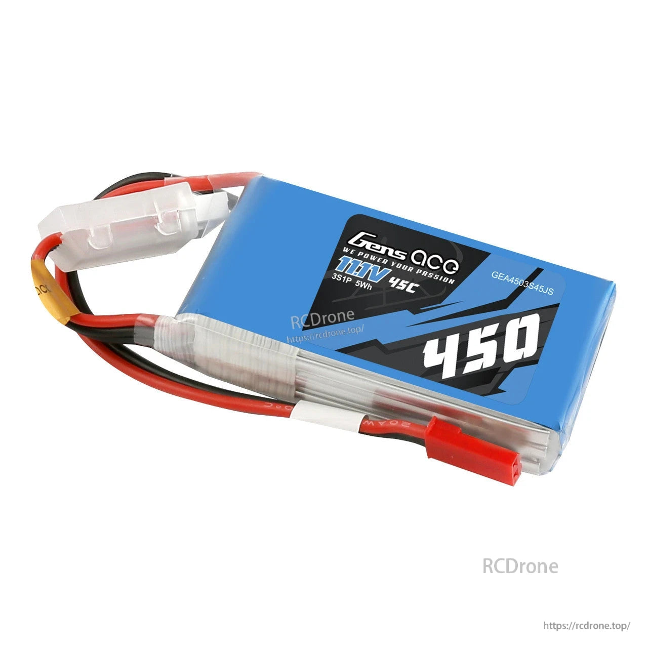 Gens ace LiPo Battery, Gens ace 11.1V 450mAh 45C 3S LiPo battery pack with red main plug and white balance connector