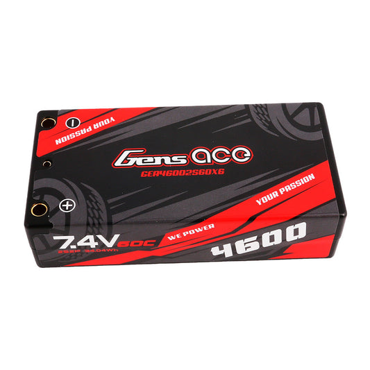 Gens ace LiPo Battery, Gens ace hardcase LiPo battery pack labeled 7.4V 4600mAh 60C, black and red casing