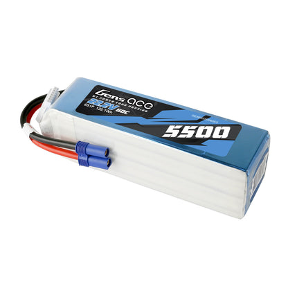 Gens ace LiPo Battery, Gens ace 22.2V 5500mAh 6S LiPo battery pack with blue power connectors and white balance lead