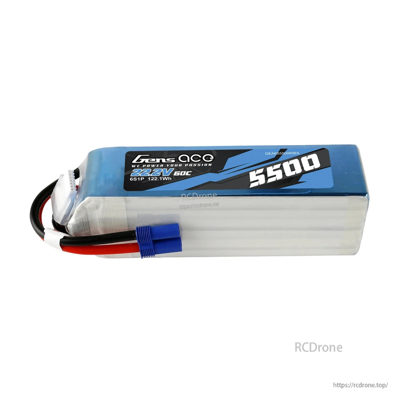 Gens ace LiPo Battery, Gens ace 6S 22.2V 5500mAh 60C LiPo battery pack with blue EC5-style connector and balance lead