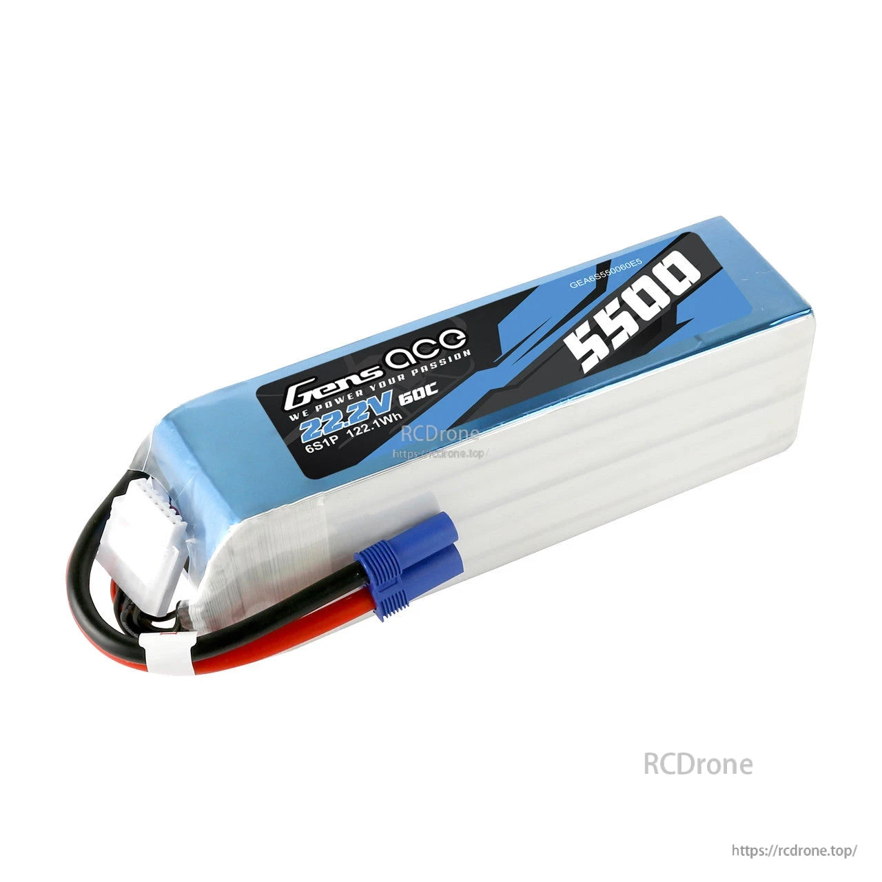 Gens ace LiPo Battery, Gens ace 5500mAh 22.2V 6S LiPo battery pack with blue EC5-style connector and balance lead