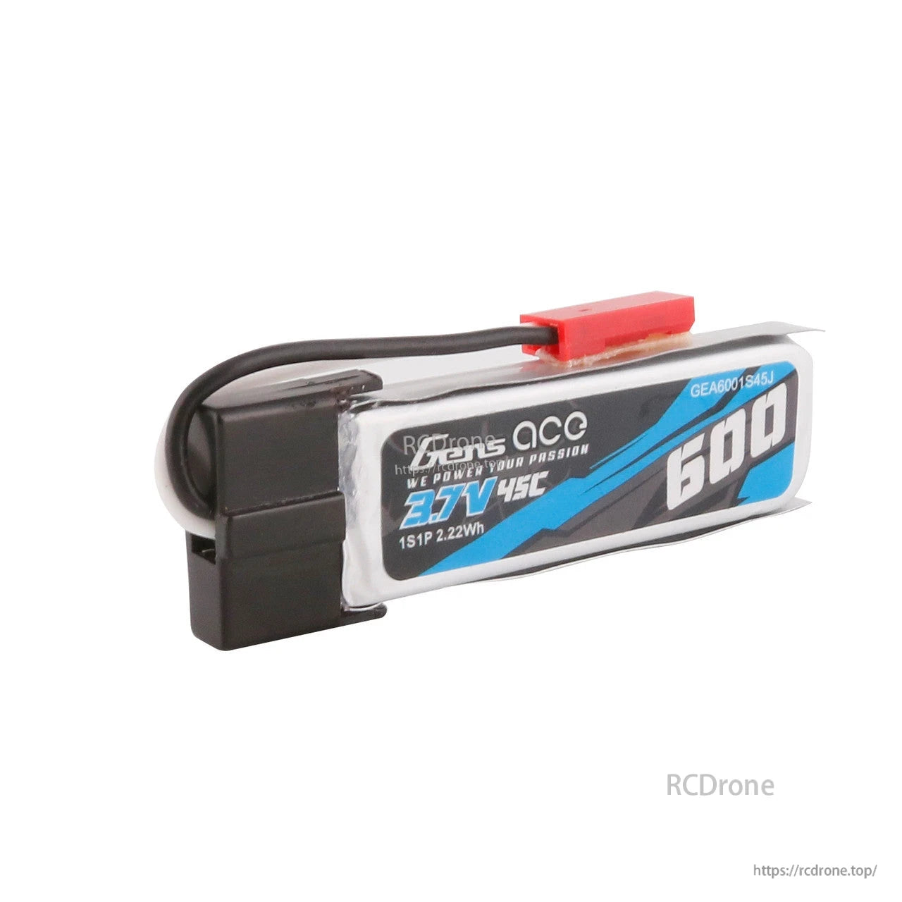 Gens ace LiPo battery, Gens ace 3.7V 600mAh LiPo battery pack with 45C rating, wired lead and red plug connector