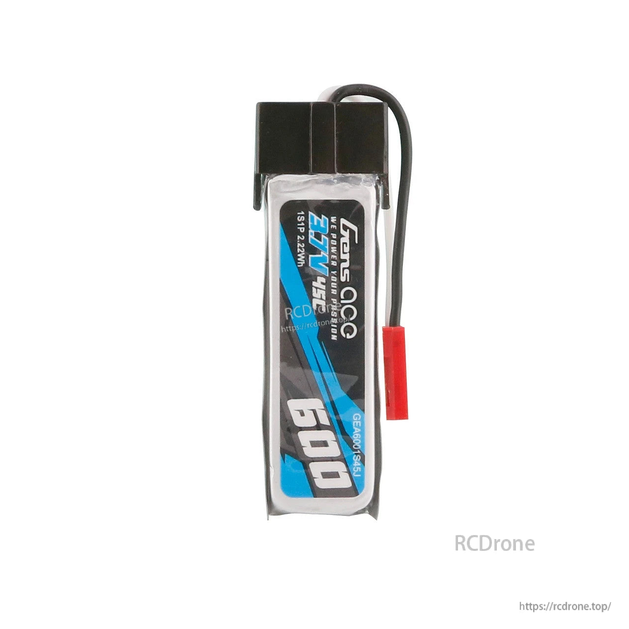 Gens ace LiPo battery, Gens ace 1S 3.8V 600mAh LiPo battery pack with black top connector and red JST-style lead
