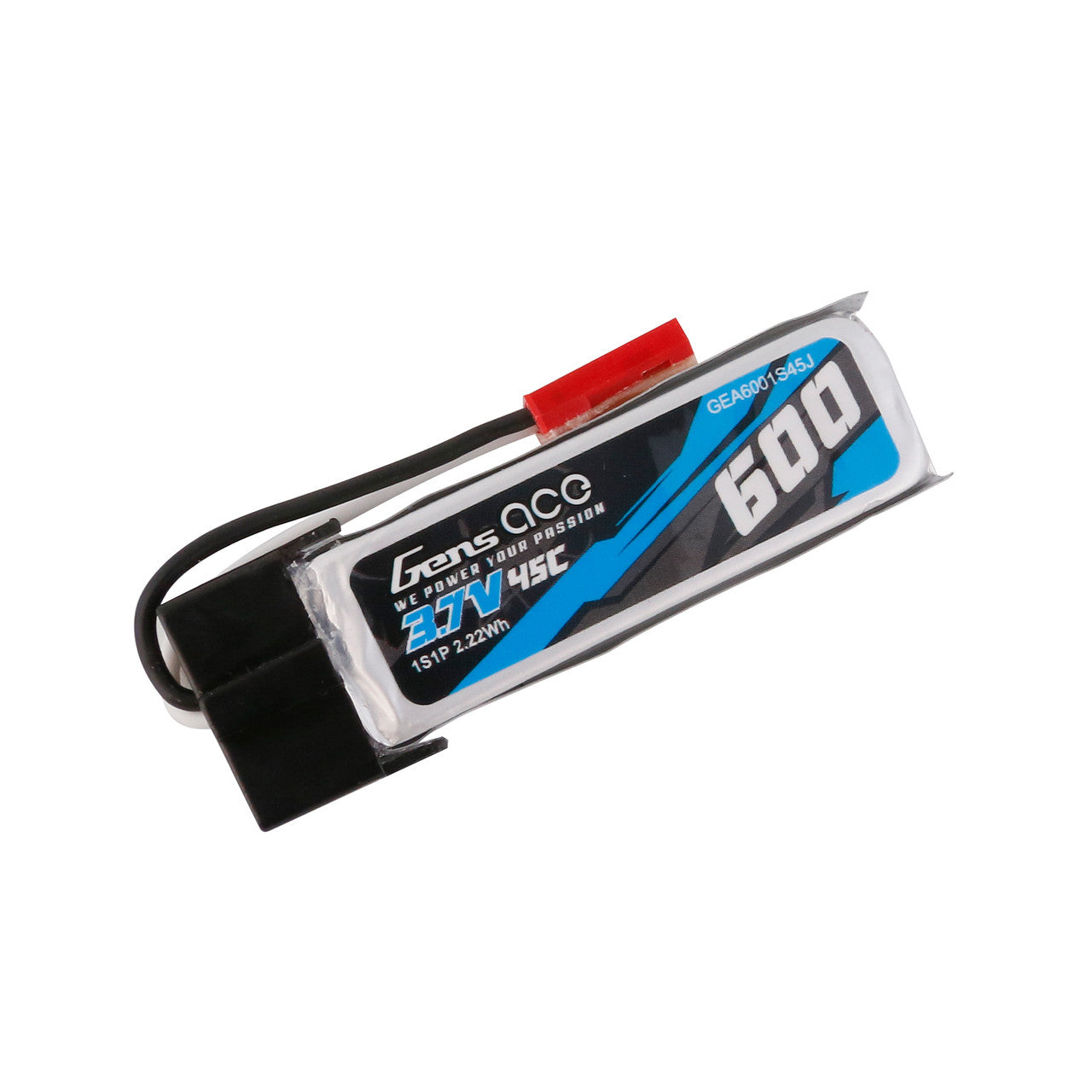 Gens ace LiPo battery, Gens ace 3.7V 600mAh 45C 1S LiPo battery pack with red connector lead and shrink-wrapped case