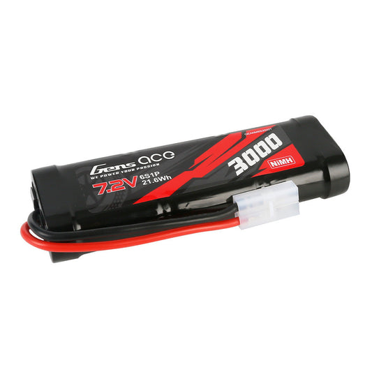 Gens Ace NiMH battery pack labeled 7.2V 3000mAh (6S1P) with red/black leads and white plug connector