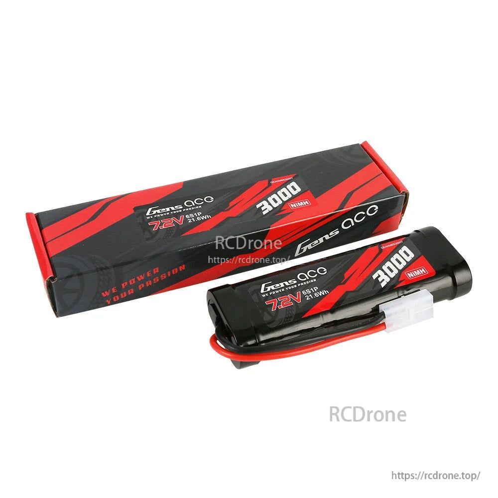 Gens ace NiMH Battery, Gens ace 7.2V 3000mAh NiMH stick battery pack with white Tamiya-style connector and retail box