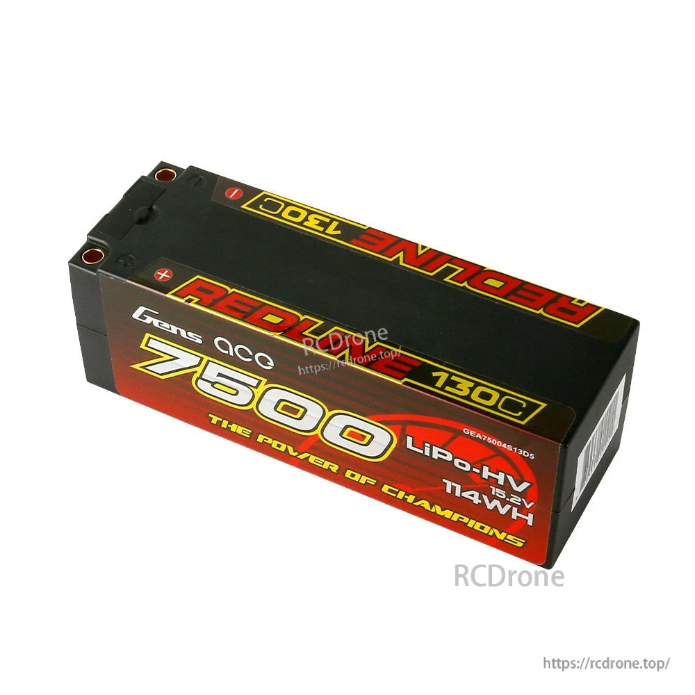 Gens ace Redline 7500mAh 130C hardcase LiPo-HV battery pack labeled 15.2V and 114Wh for RC cars