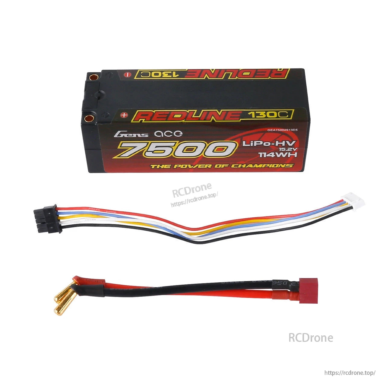 Gens ace Redline 130C hardcase LiPo-HV 15.2V 7600mAh battery pack with included balance and connector leads