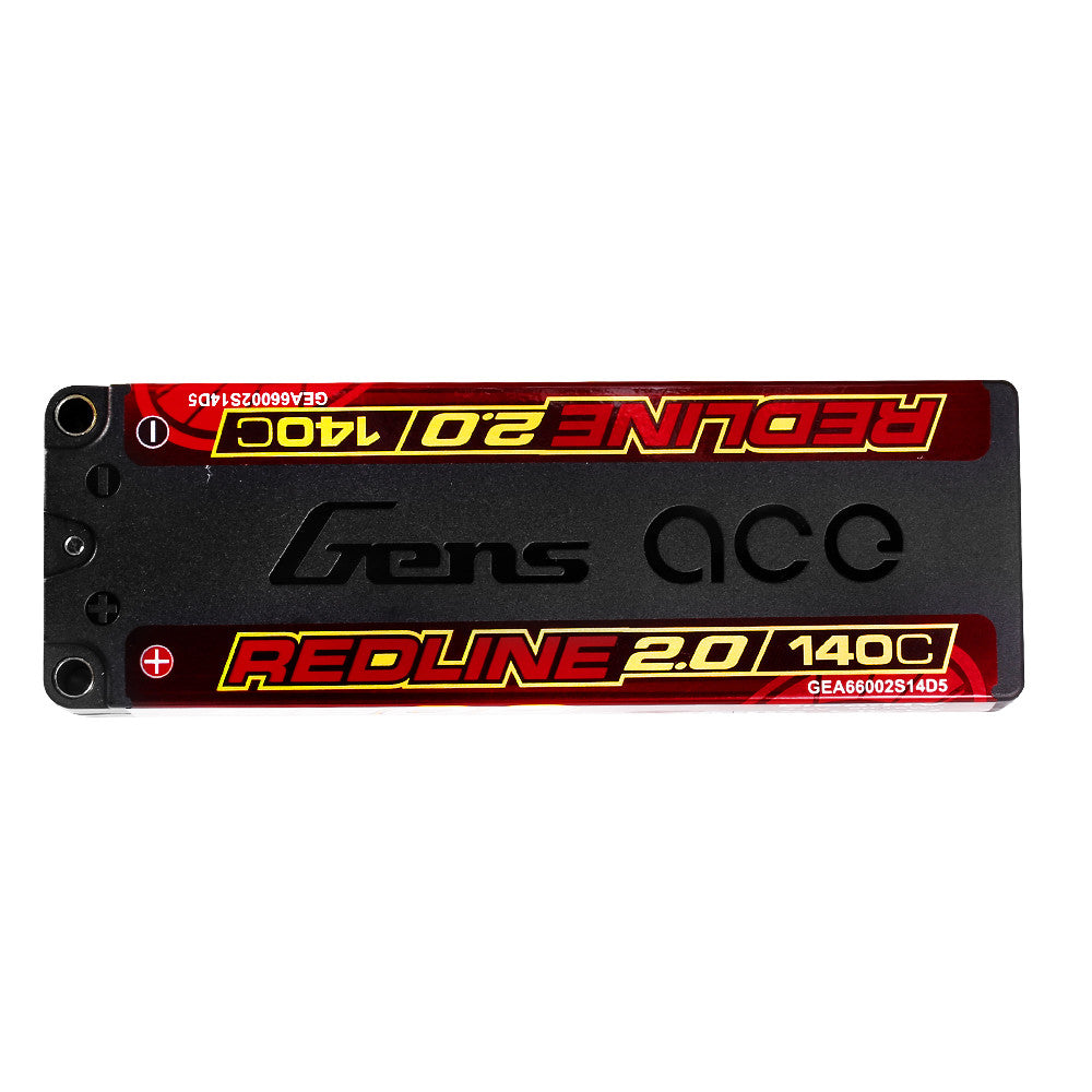 Gens ace Redline 2.0 hardcase LiPo battery pack with integrated bullet ports and 140C label