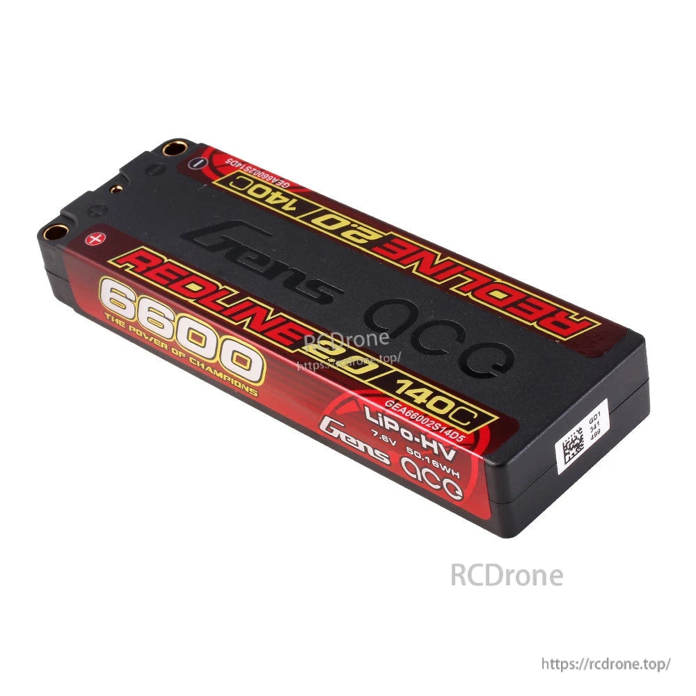 Gens ace Redline 2.0 hardcase LiPo-HV battery pack, 6600mAh 2S 7.6V 140C with bullet terminals