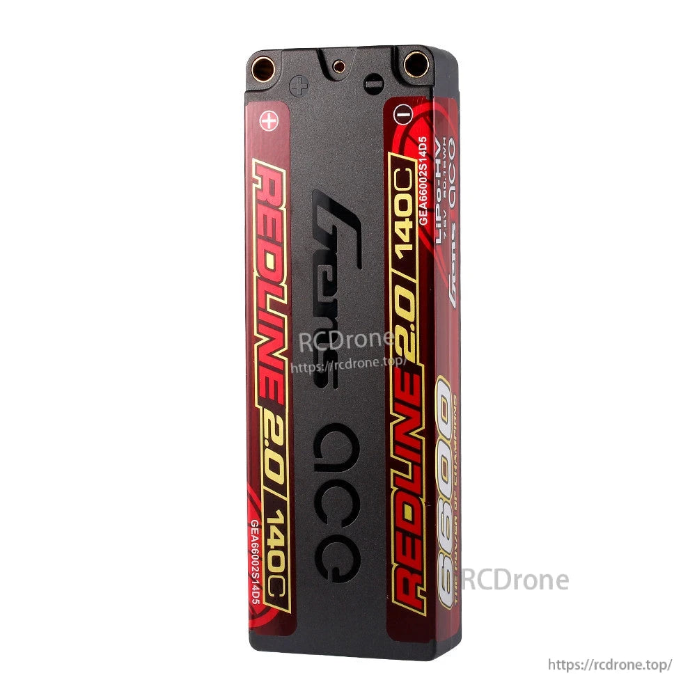 Gens ace Redline 2.0 hardcase LiPo battery pack with bullet terminals, labeled 6600mAh and 140C